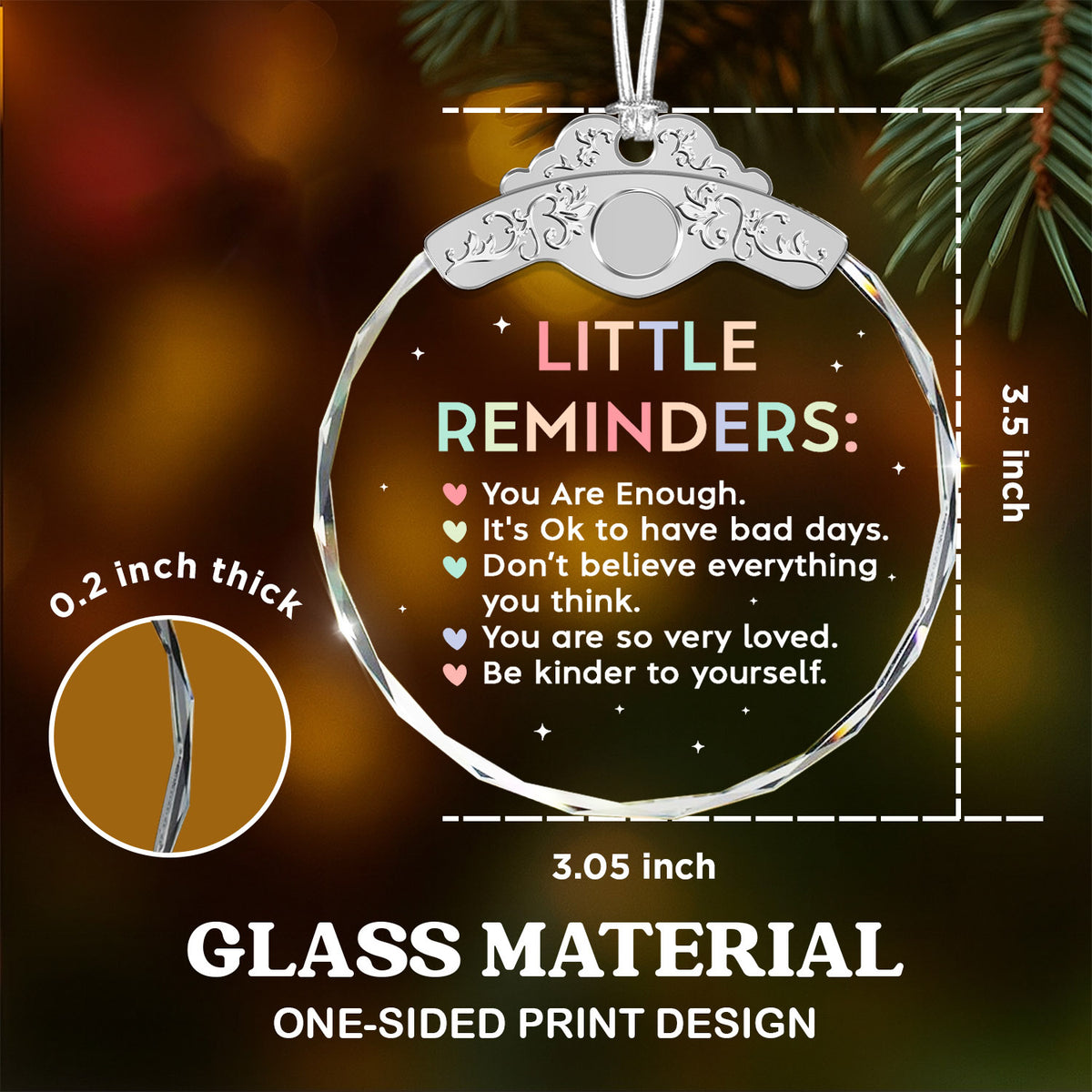 Positive & Motivational Message – Glass Ornament — view 3