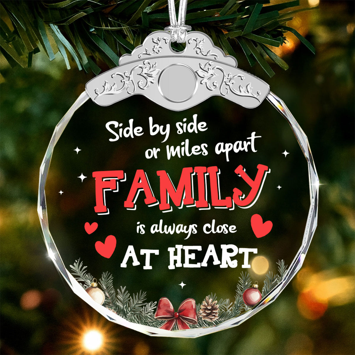 Family Is Always Close At Heart – Glass Ornament — view 2