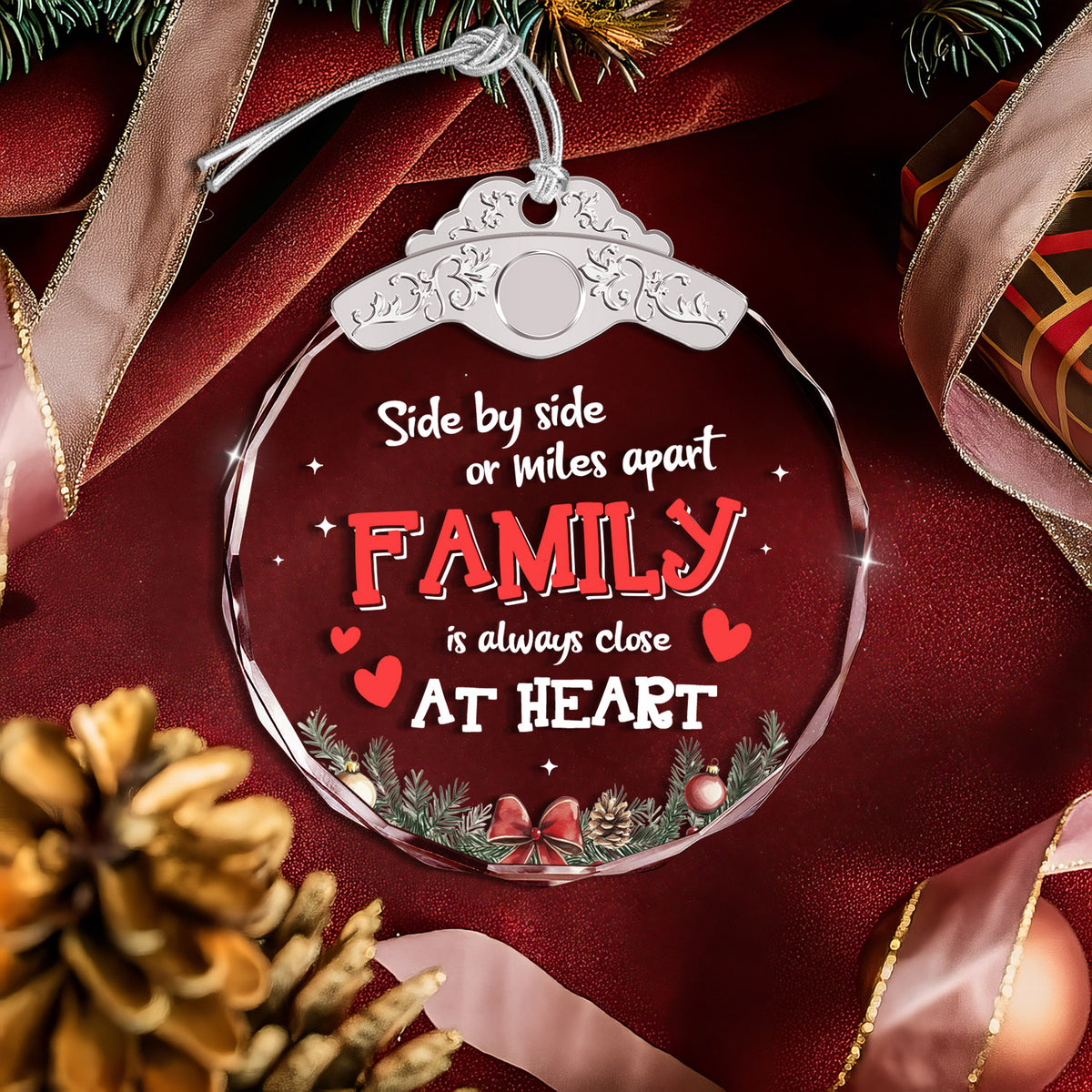 Family Is Always Close At Heart – Glass Ornament — view 4