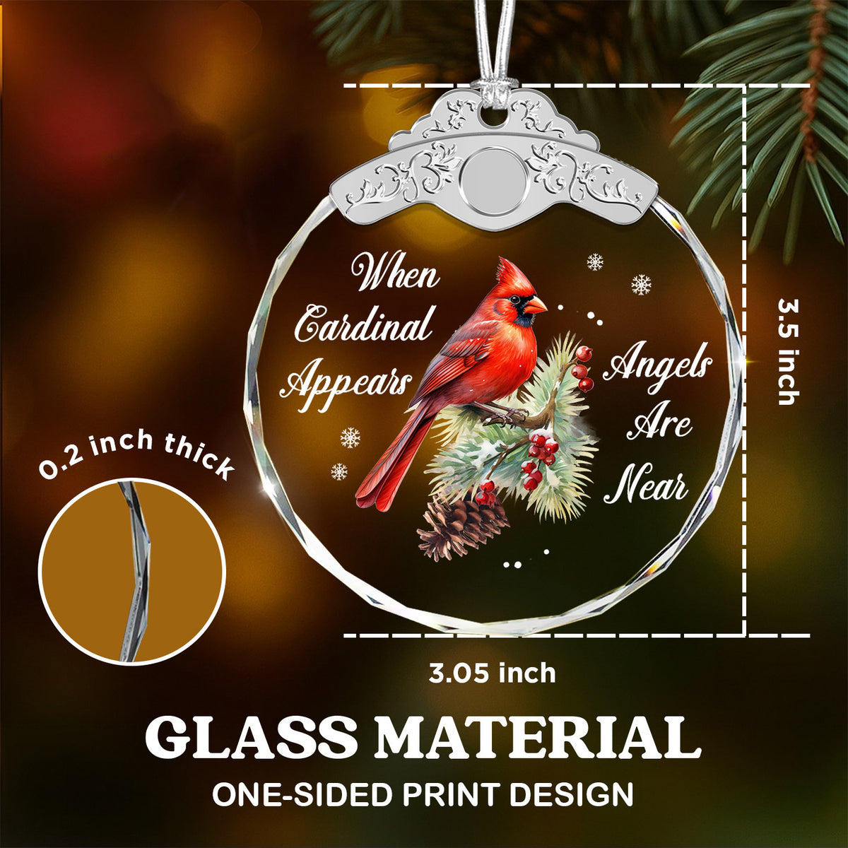 When Cardinal Appears – Glass Ornament — view 3