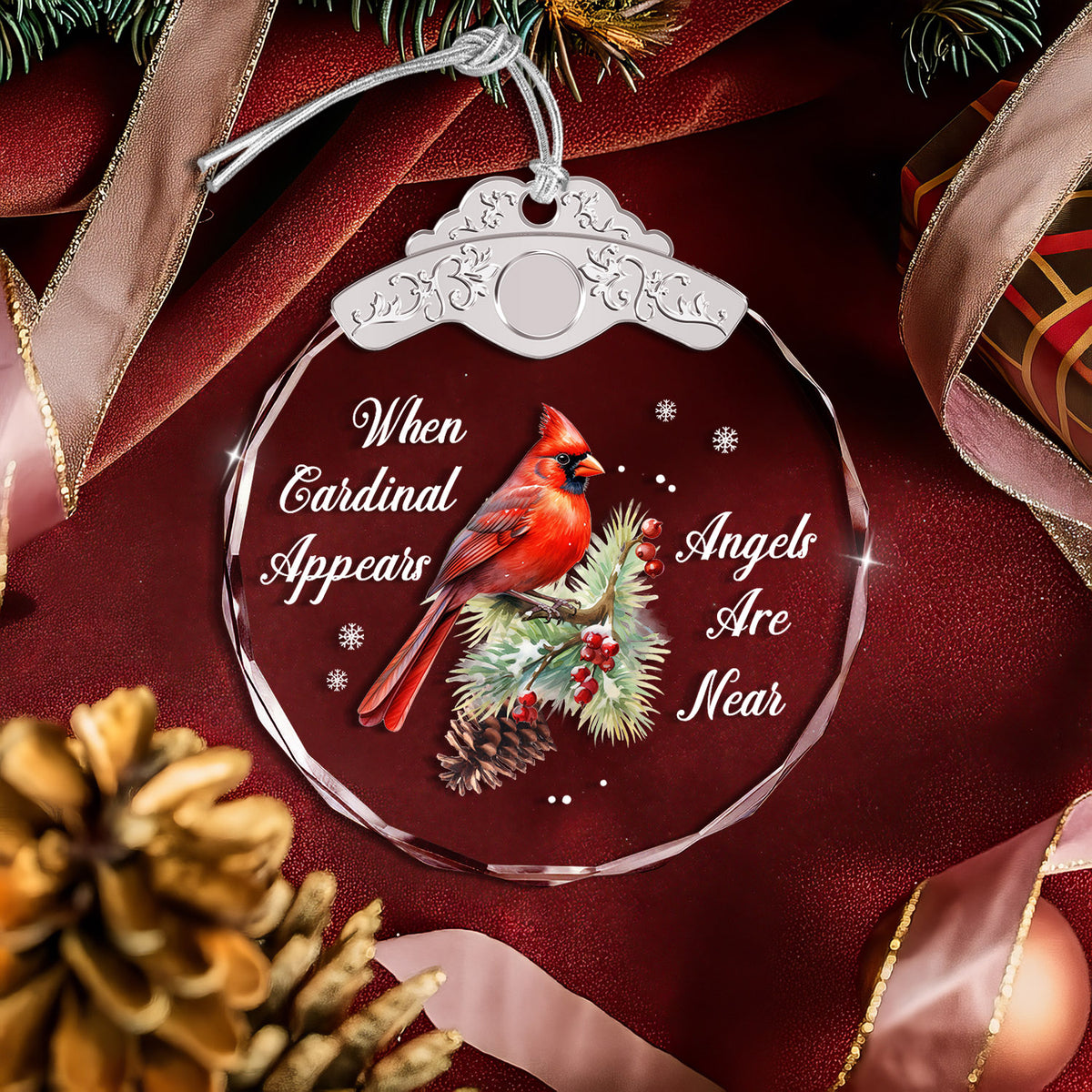 When Cardinal Appears – Glass Ornament — view 4