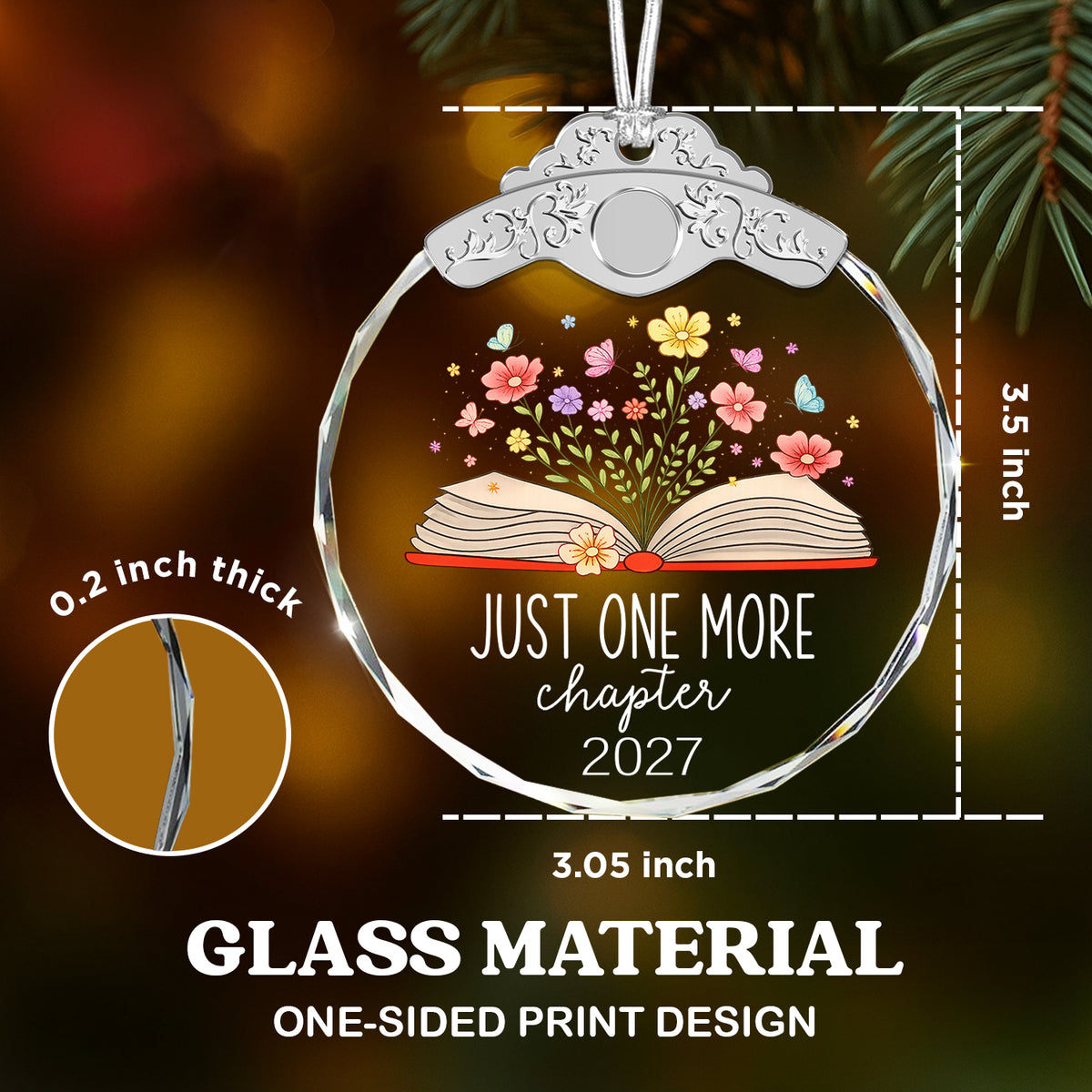 Book Lovers Glass Ornament 2027 – Literary Reading Keepsake for Bibliophiles, — view 3