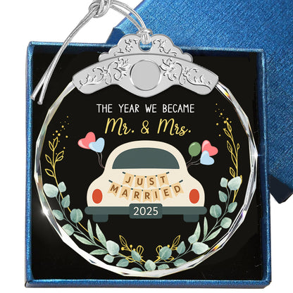 Just Married 2025 Car Wedding Decoration – Glass Ornament