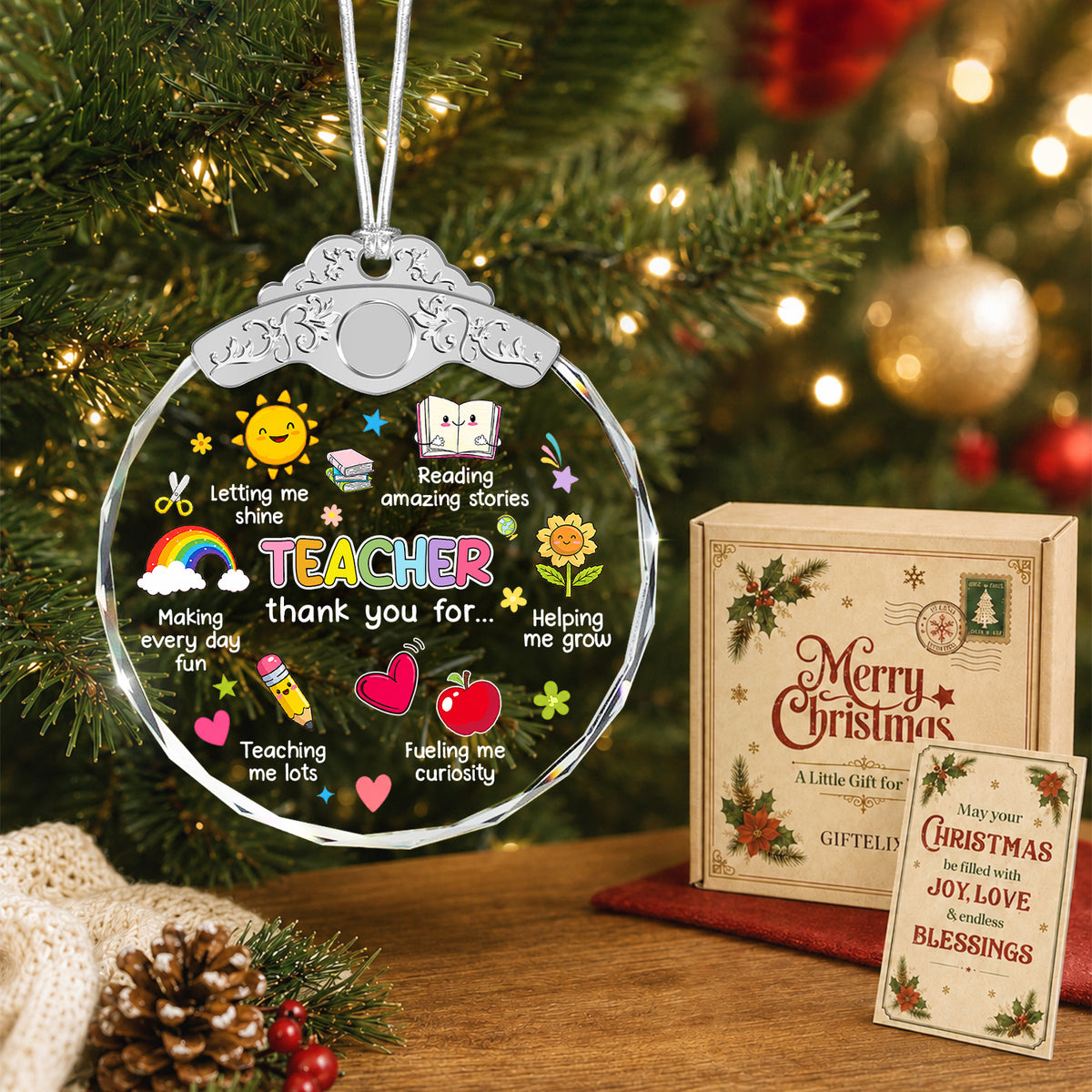 Teacher Appreciation Glass Ornament – Thank You Keepsake for Preschool,
