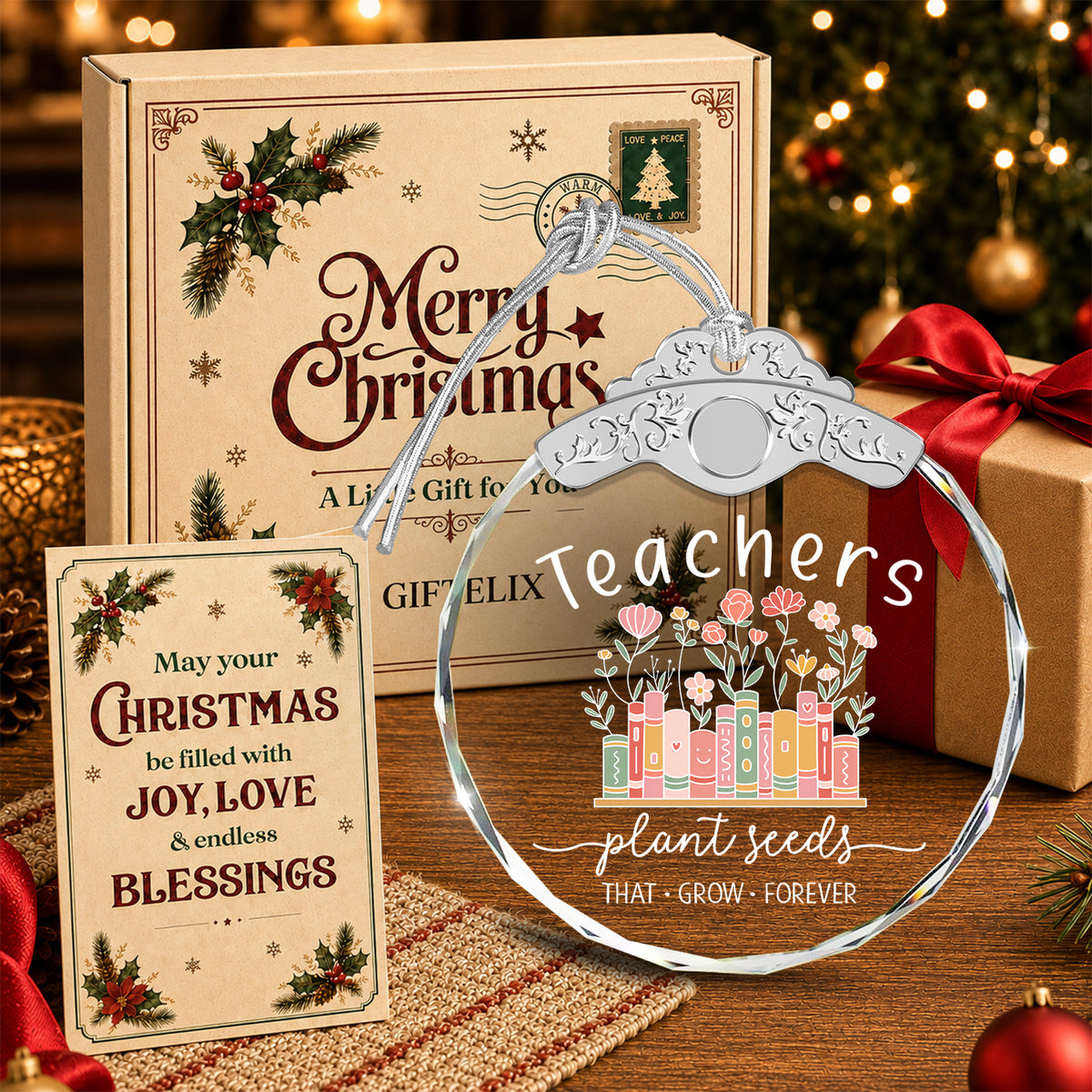 Teacher Appreciation Glass Ornament – Teachers Plant Seeds That Grow Forever — view 4