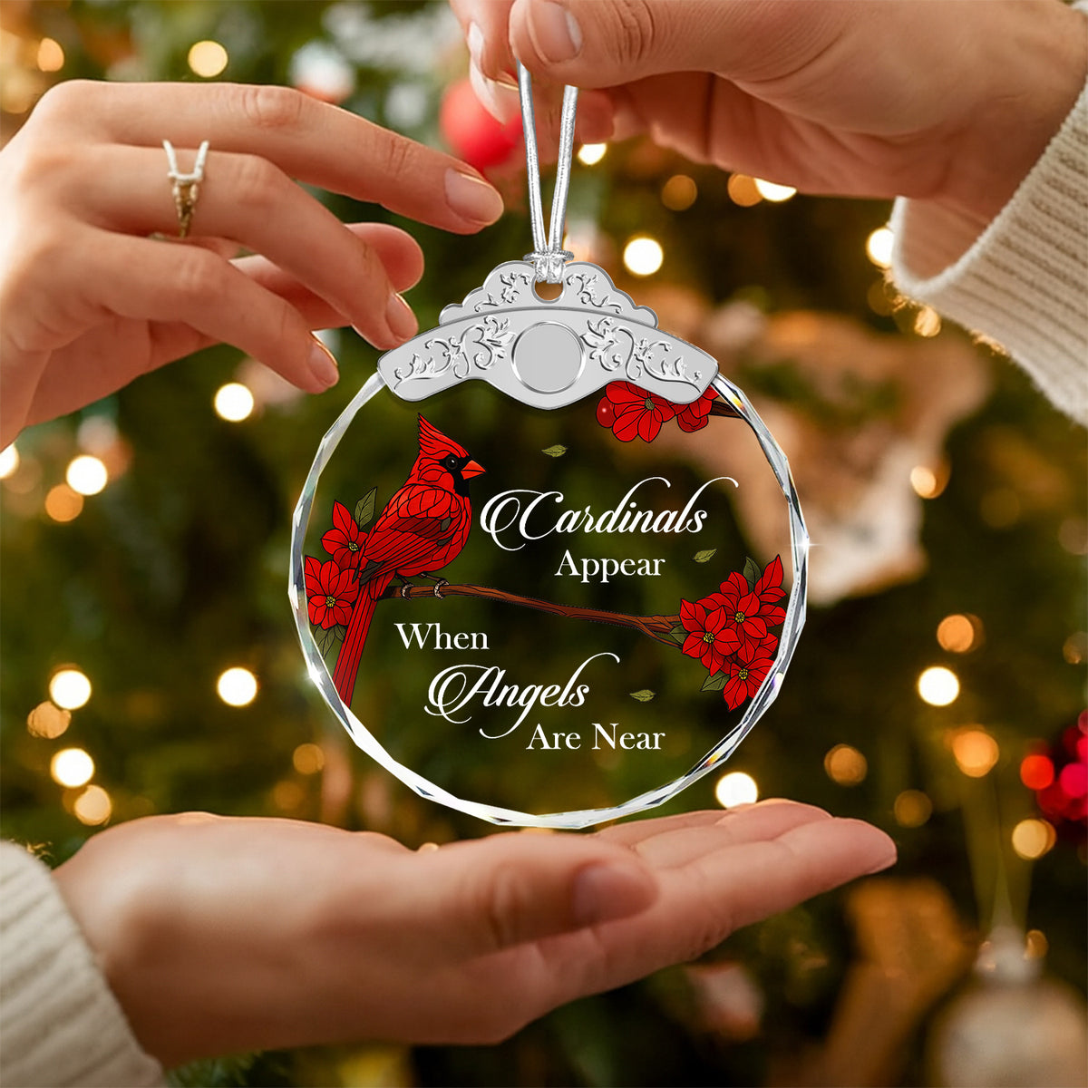 Cardinals Appear When Angels Are Near – Glass Ornament — view 5