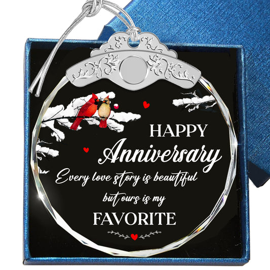 Happy Anniversary Cardinal Gift – Christmas Glass Ornament