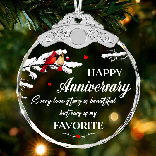 Happy Anniversary Cardinal Gift – Christmas Glass Ornament — view 2