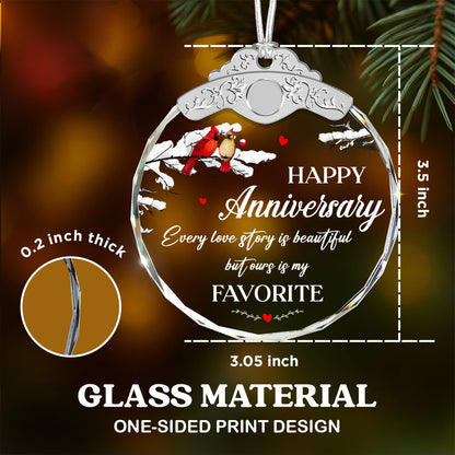 Happy Anniversary Cardinal Gift – Christmas Glass Ornament — view 3