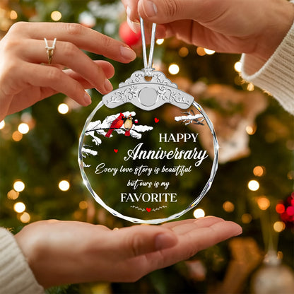 Happy Anniversary Cardinal Gift – Christmas Glass Ornament — view 5