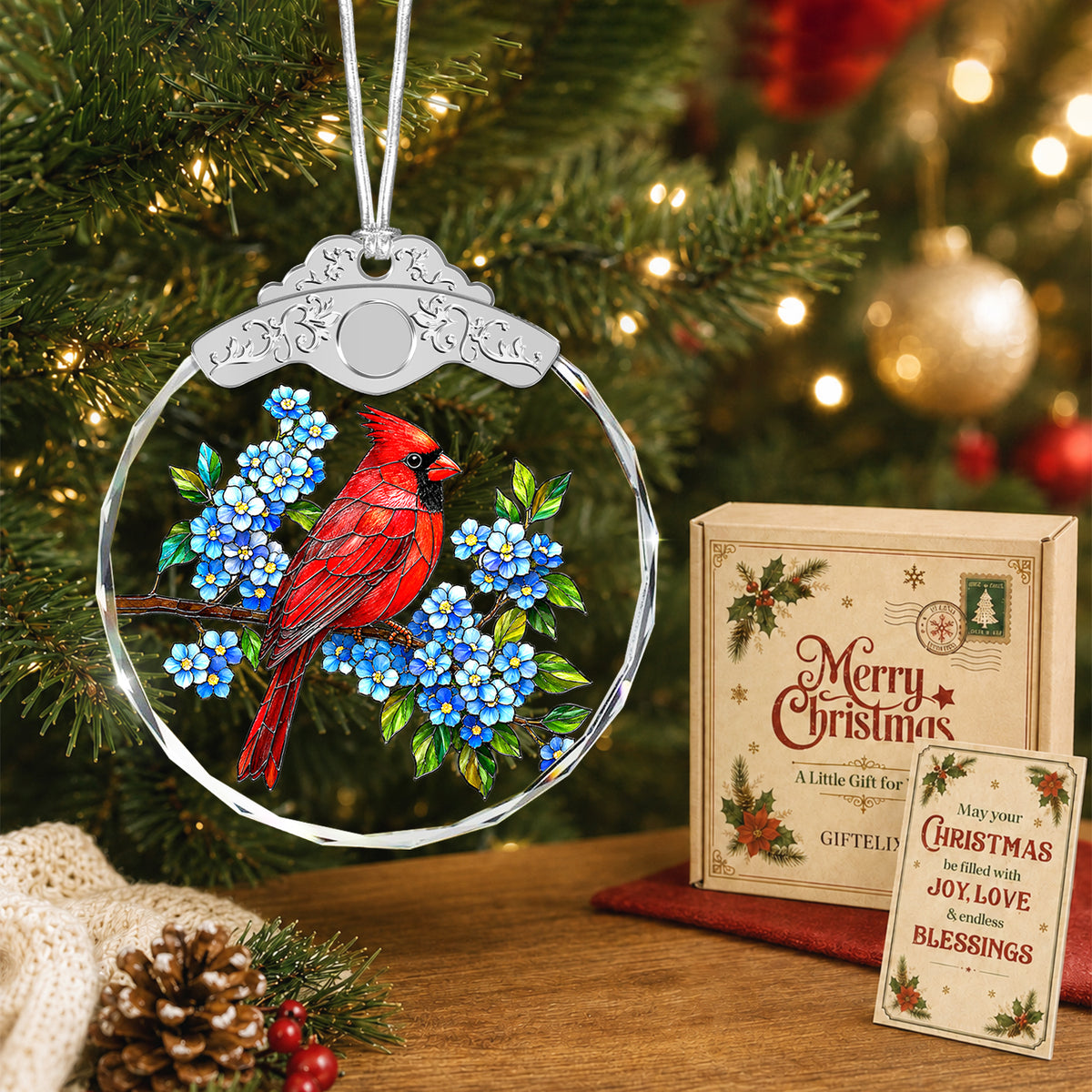 Cardinal Glass Ornament – Stained Glass Style Memorial Keepsake for Loss of