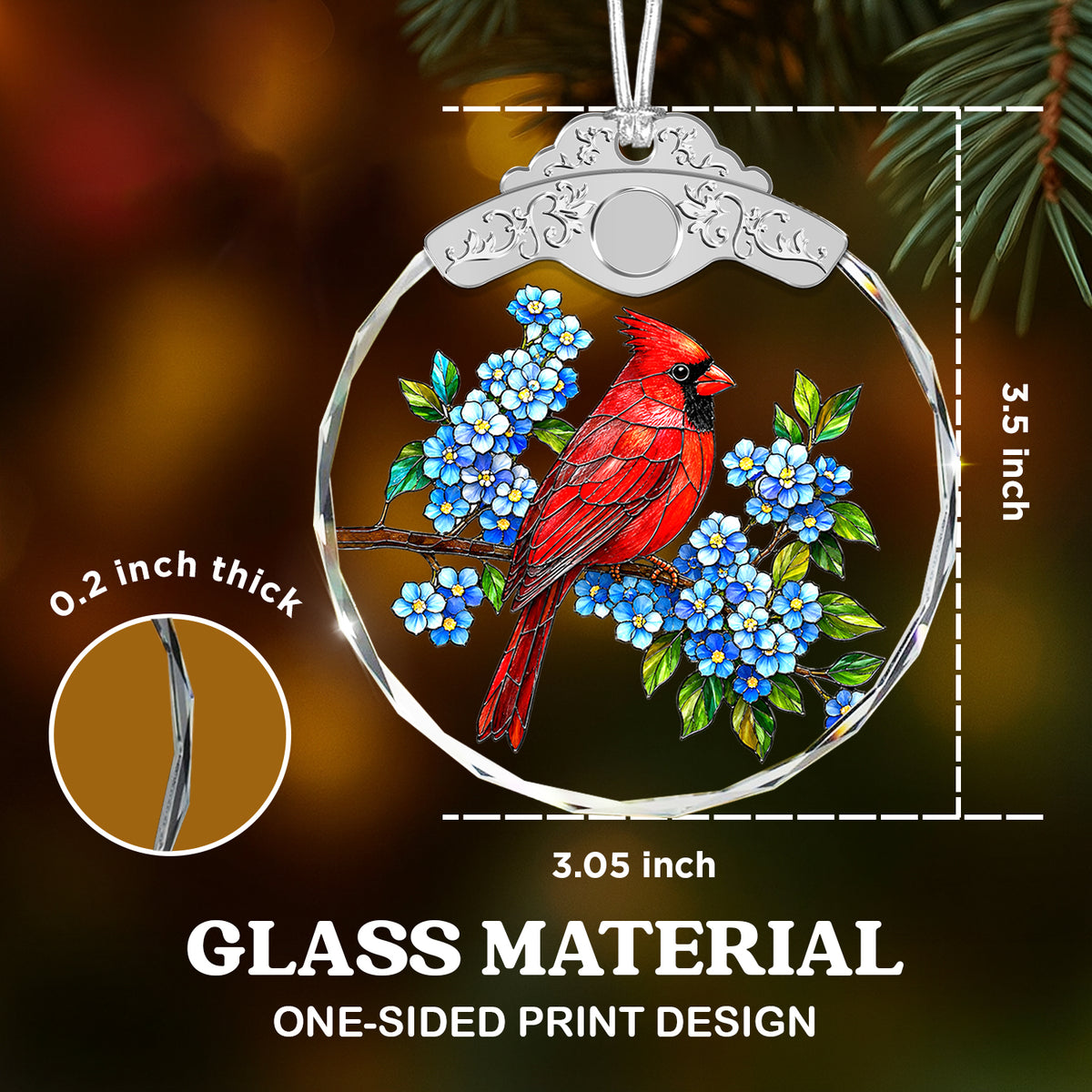 Cardinal Glass Ornament – Stained Glass Style Memorial Keepsake for Loss of — view 3