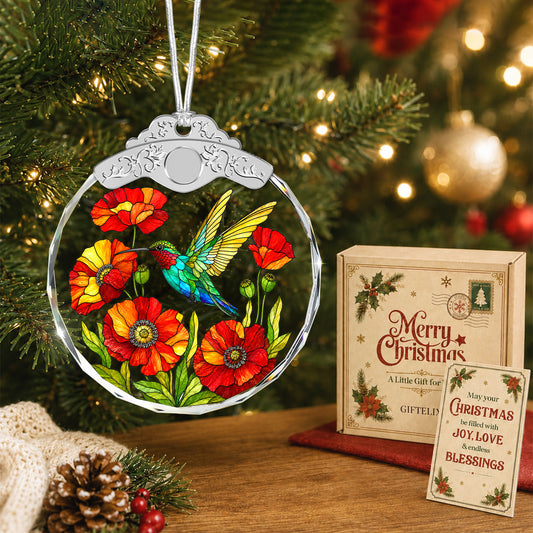 Hummingbird Glass Ornament – Colorful Floral Keepsake for Bird and Garden