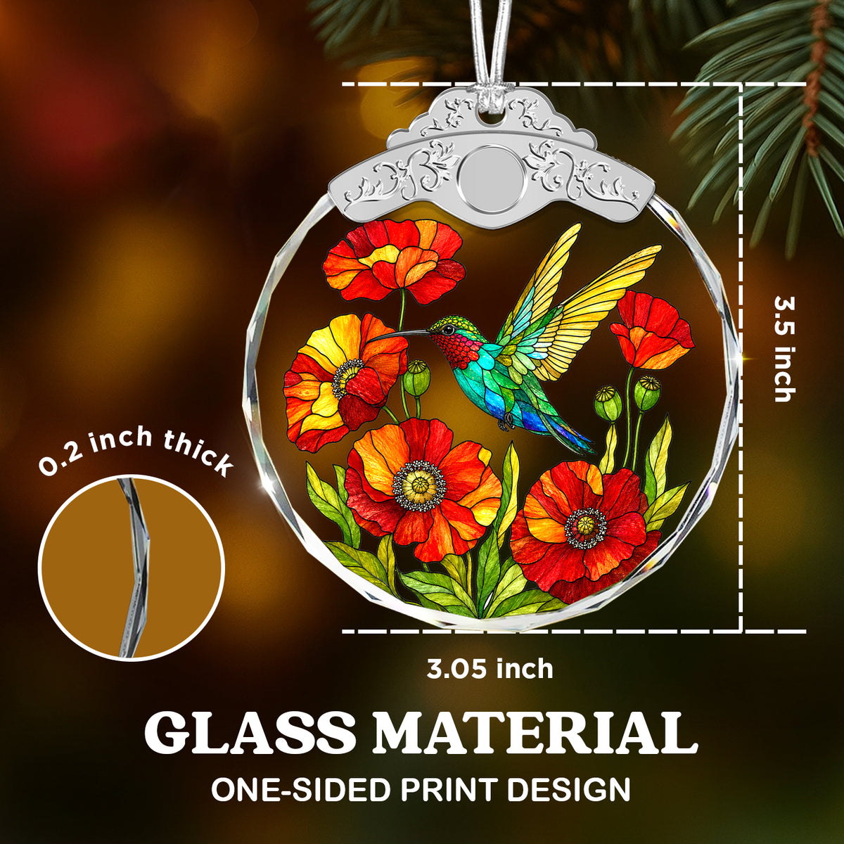 Hummingbird Glass Ornament – Colorful Floral Keepsake for Bird and Garden — view 3