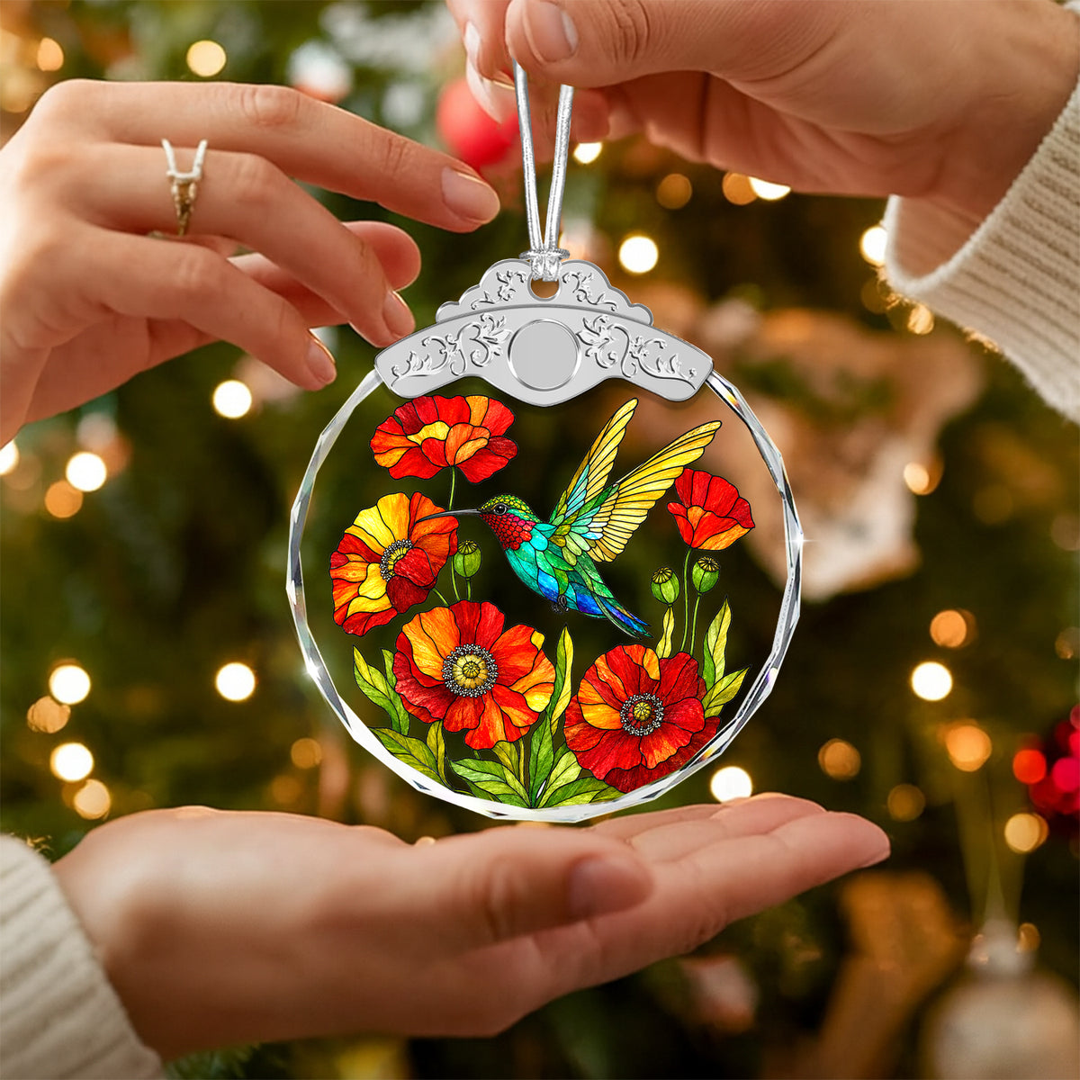 Hummingbird Glass Ornament – Colorful Floral Keepsake for Bird and Garden — view 5