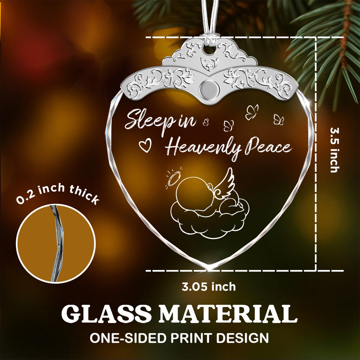 Sleep In Heavenly Peace – Glass Ornament — view 3