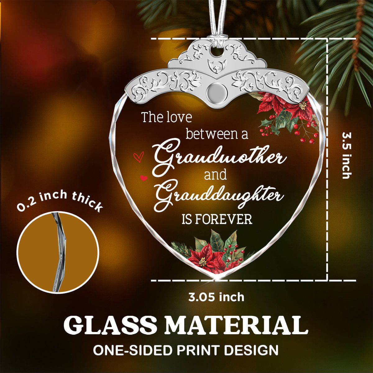 Grandmother Gift – Christmas Glass Ornament — view 3