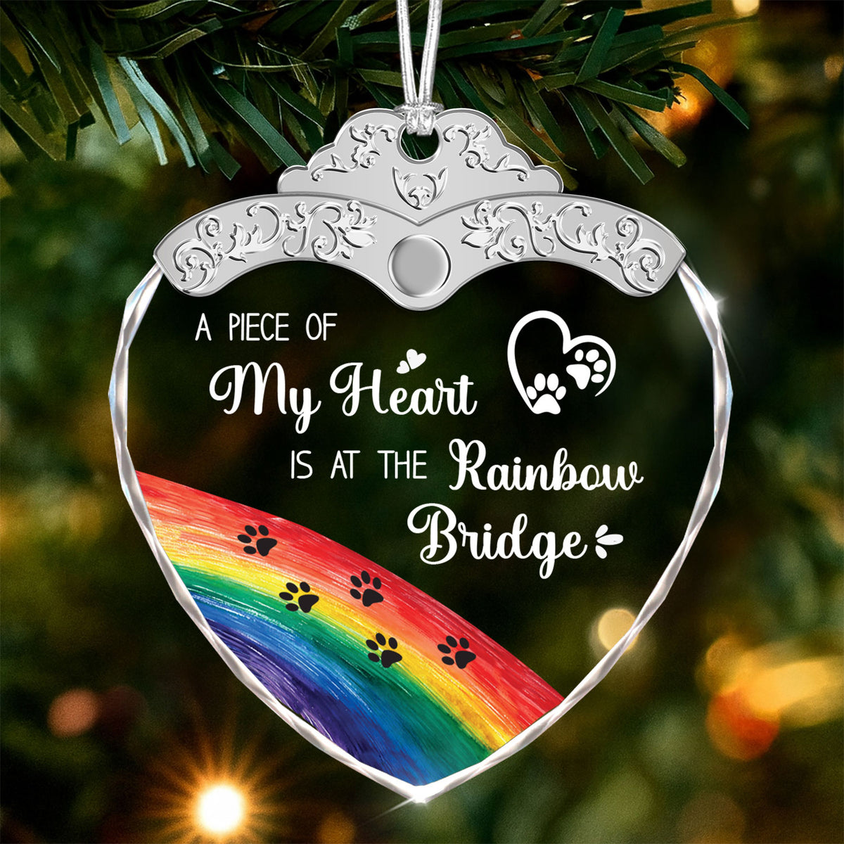A Piece Of My Heart Is At The Rainbow Bridge – Glass Ornament — view 2