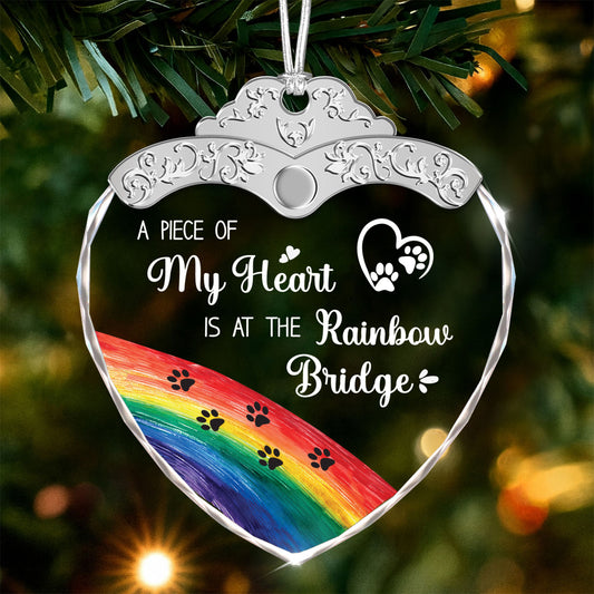 A Piece Of My Heart Is At The Rainbow Bridge – Glass Ornament — view 2