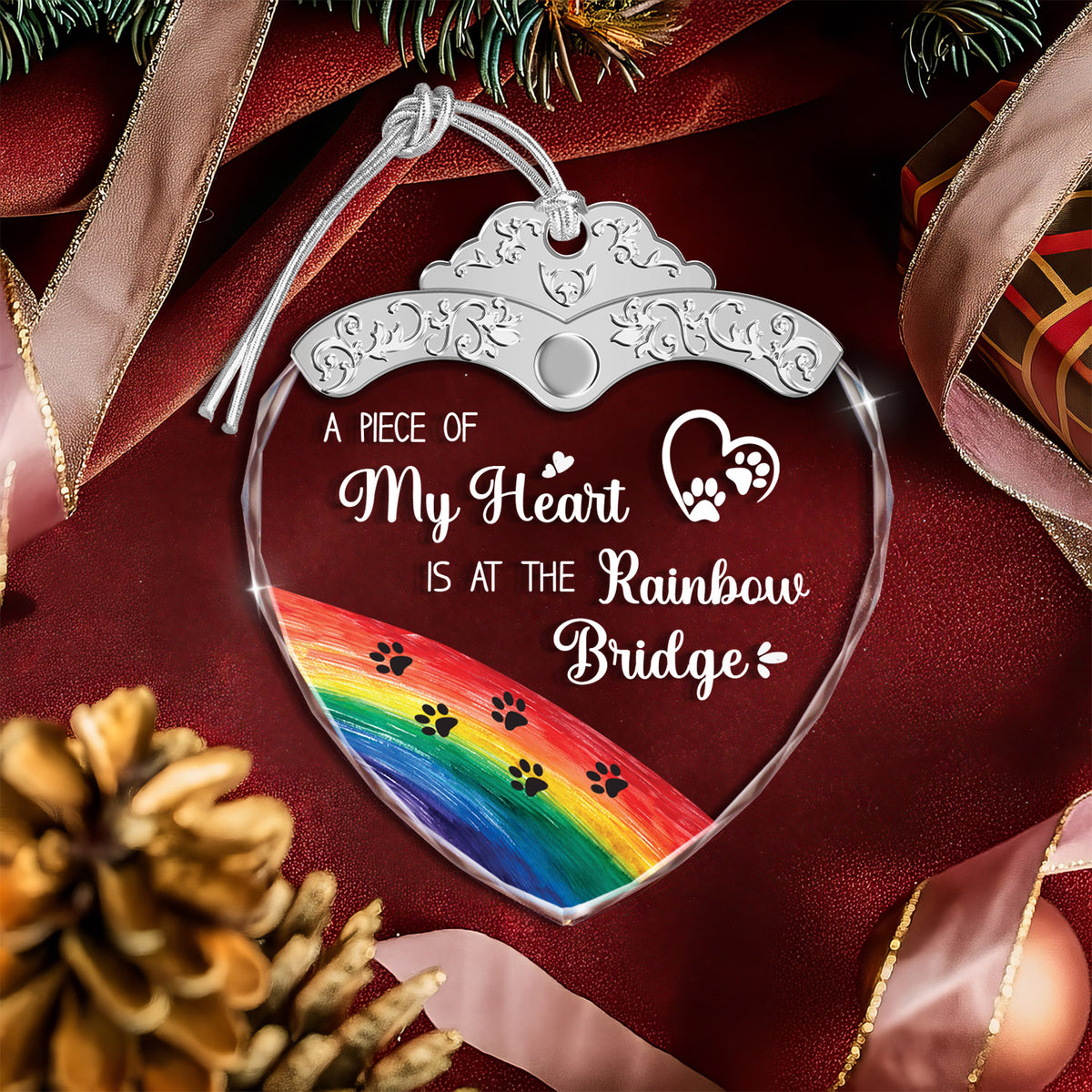 A Piece Of My Heart Is At The Rainbow Bridge – Glass Ornament — view 4