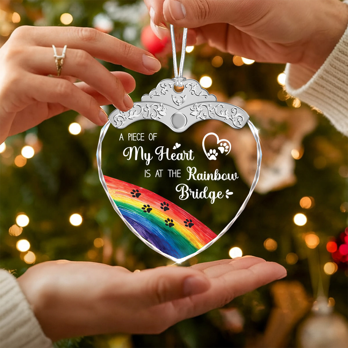 A Piece Of My Heart Is At The Rainbow Bridge – Glass Ornament — view 5