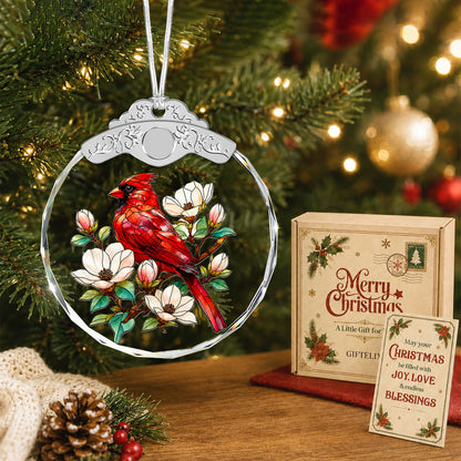 Cardinal Glass Ornament – Red Bird Tribute Decoration for Family Member,
