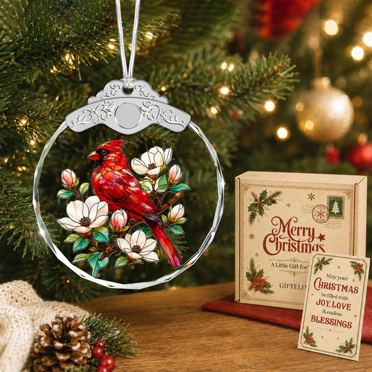 Cardinal Glass Ornament – Red Bird Tribute Decoration for Family Member,
