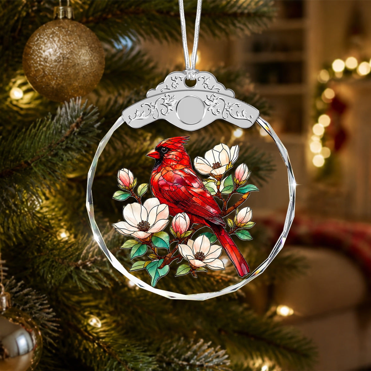 Cardinal Glass Ornament – Red Bird Tribute Decoration for Family Member, — view 2