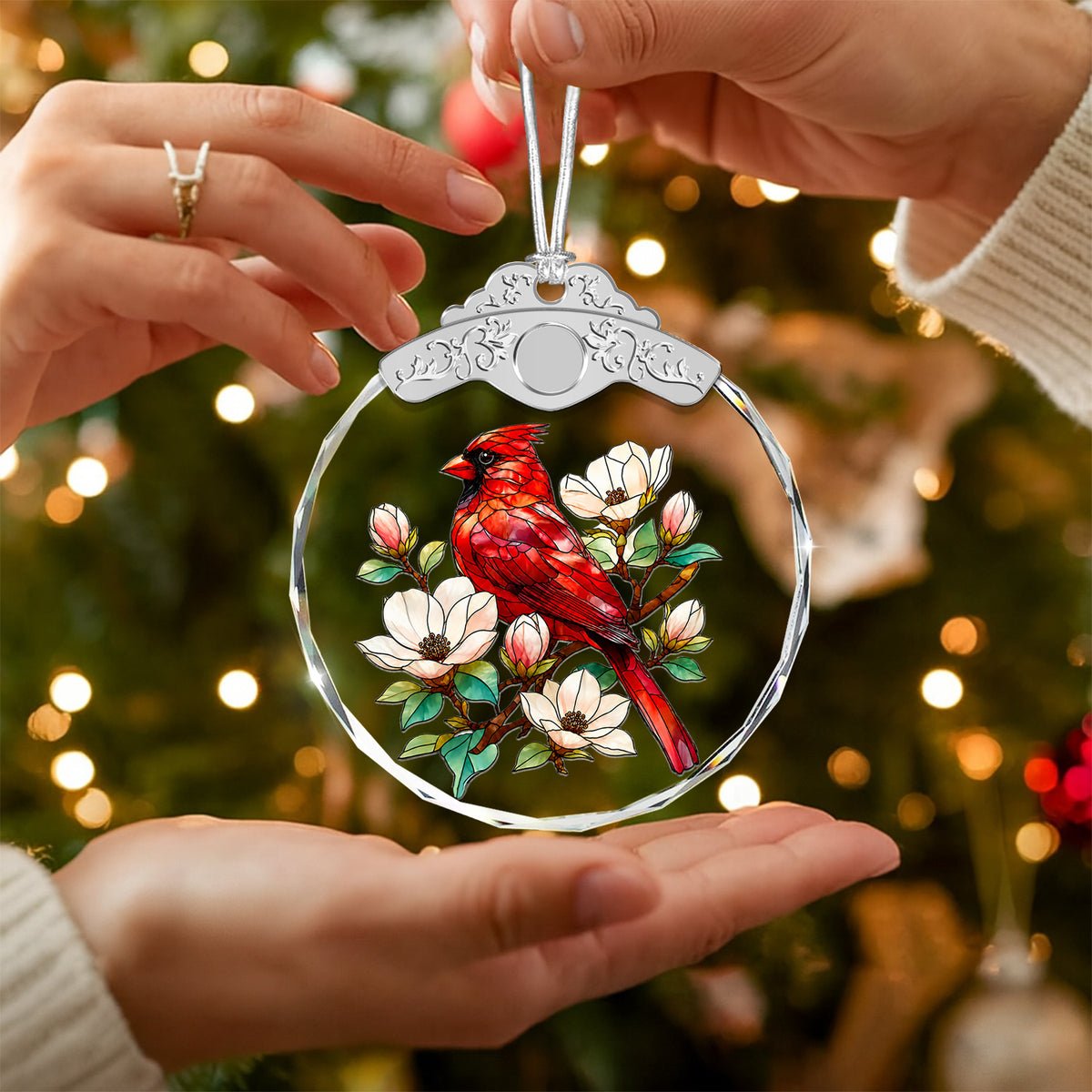Cardinal Glass Ornament – Red Bird Tribute Decoration for Family Member, — view 5