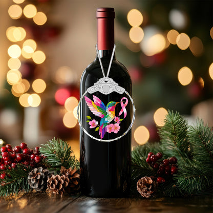 Hummingbird Breast Cancer Awareness Glass Ornament – Pink Ribbon Survivor — view 6