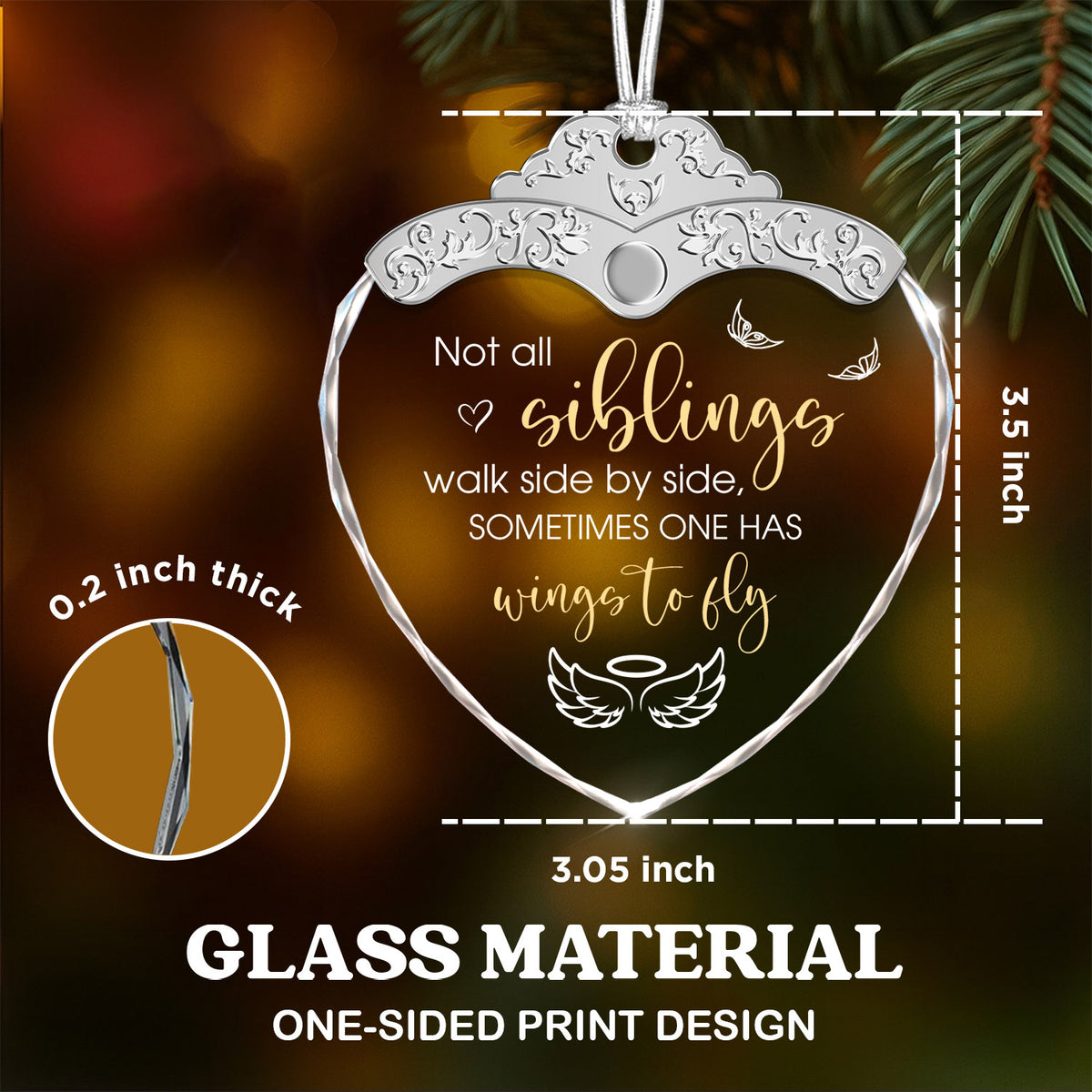 Memorial Gifts For Loss Of Siblings – Glass Ornament — view 3