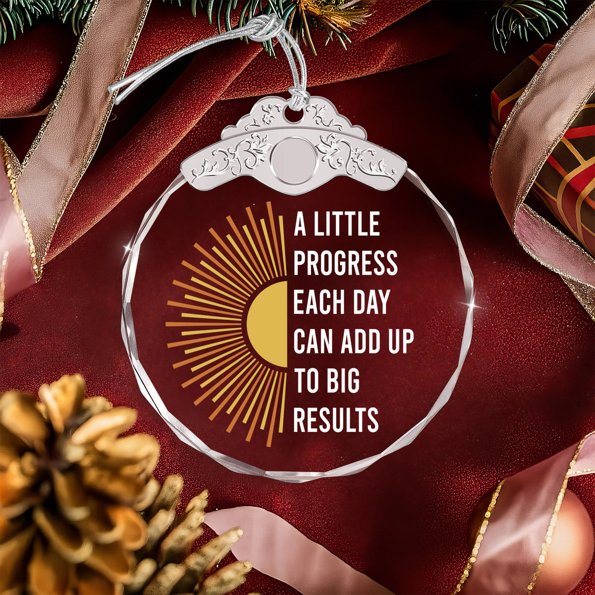 A Little Progress Each Day – Glass Ornament — view 4
