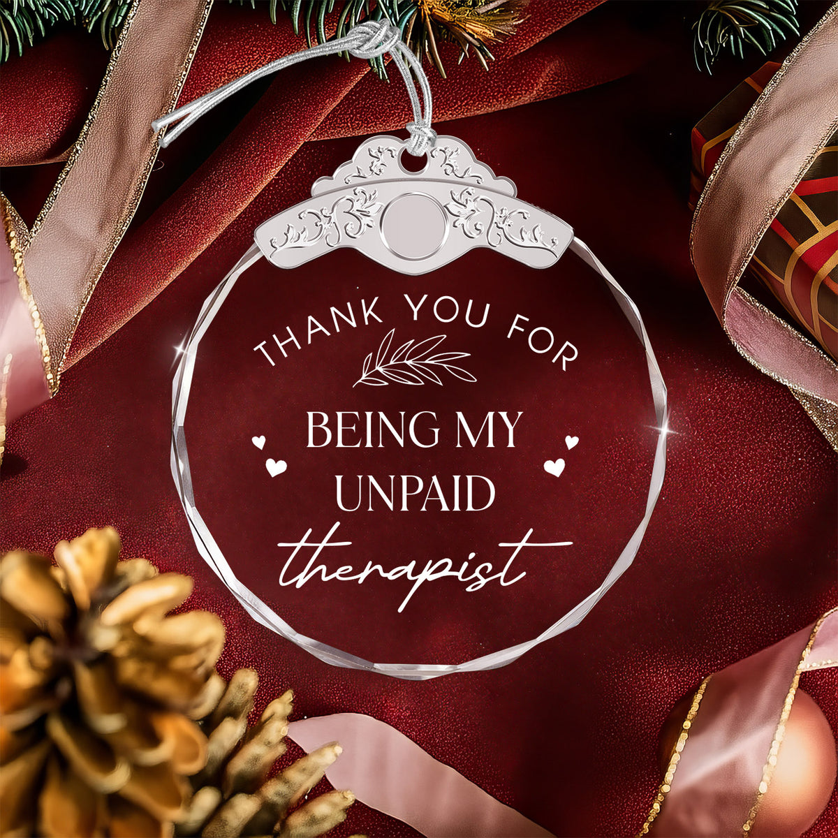 My Unpaid Therapist – Glass Ornament — view 4