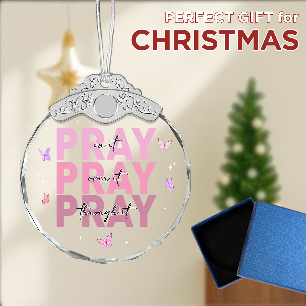 Pray – Glass Ornament — view 2