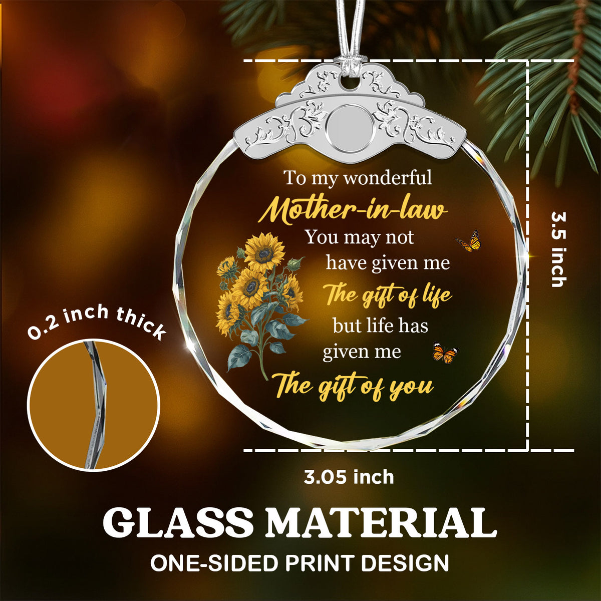 To my wonderful Mother-in-law – Glass Ornament — view 3