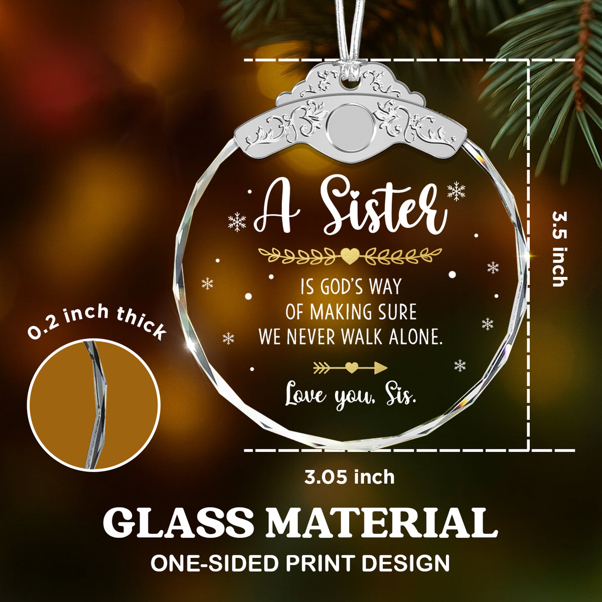 Sister Birthday Christmas Gift – Glass Ornament — view 3