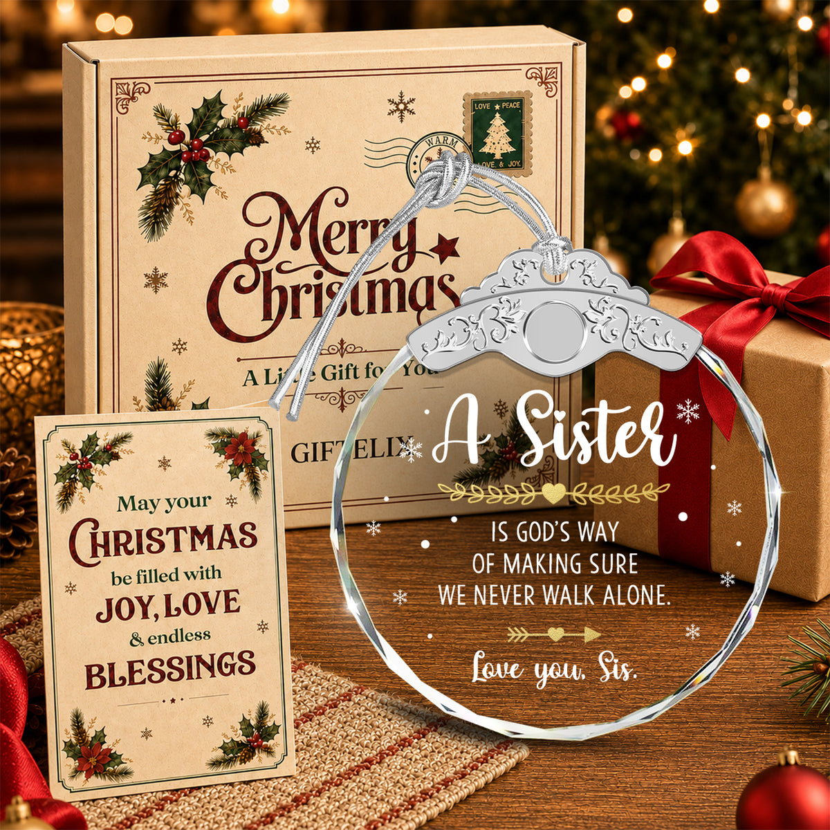 Sister Birthday Christmas Gift – Glass Ornament — view 4