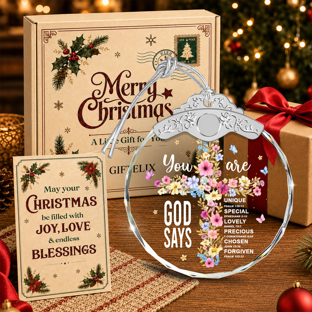 God Says You Are Loved, Chosen & Blessed – Glass Ornament — view 4