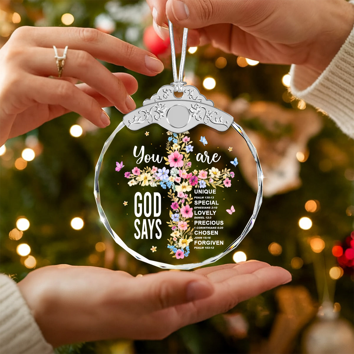 God Says You Are Loved, Chosen & Blessed – Glass Ornament — view 5