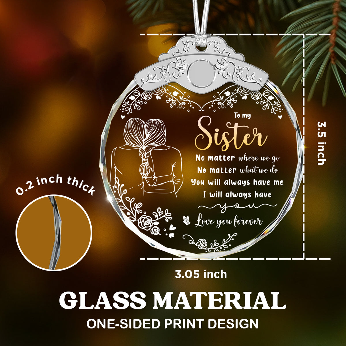 Unique Gift for Women Friends BFF Sisters Soul Sis – Glass Ornament — view 3