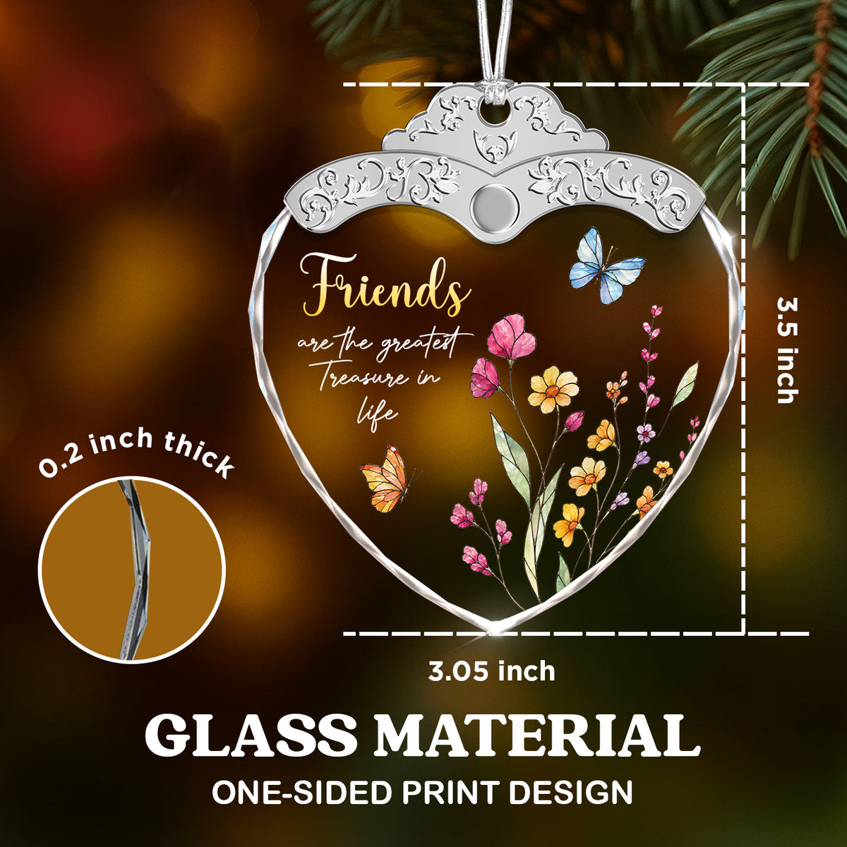 Friends are the greatest treasure – Glass Ornament — view 3