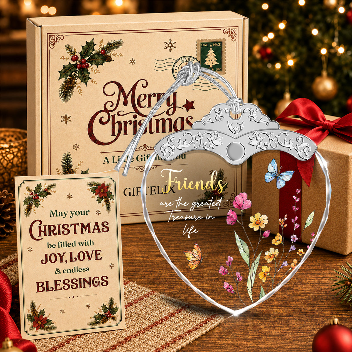 Friends are the greatest treasure – Glass Ornament — view 4