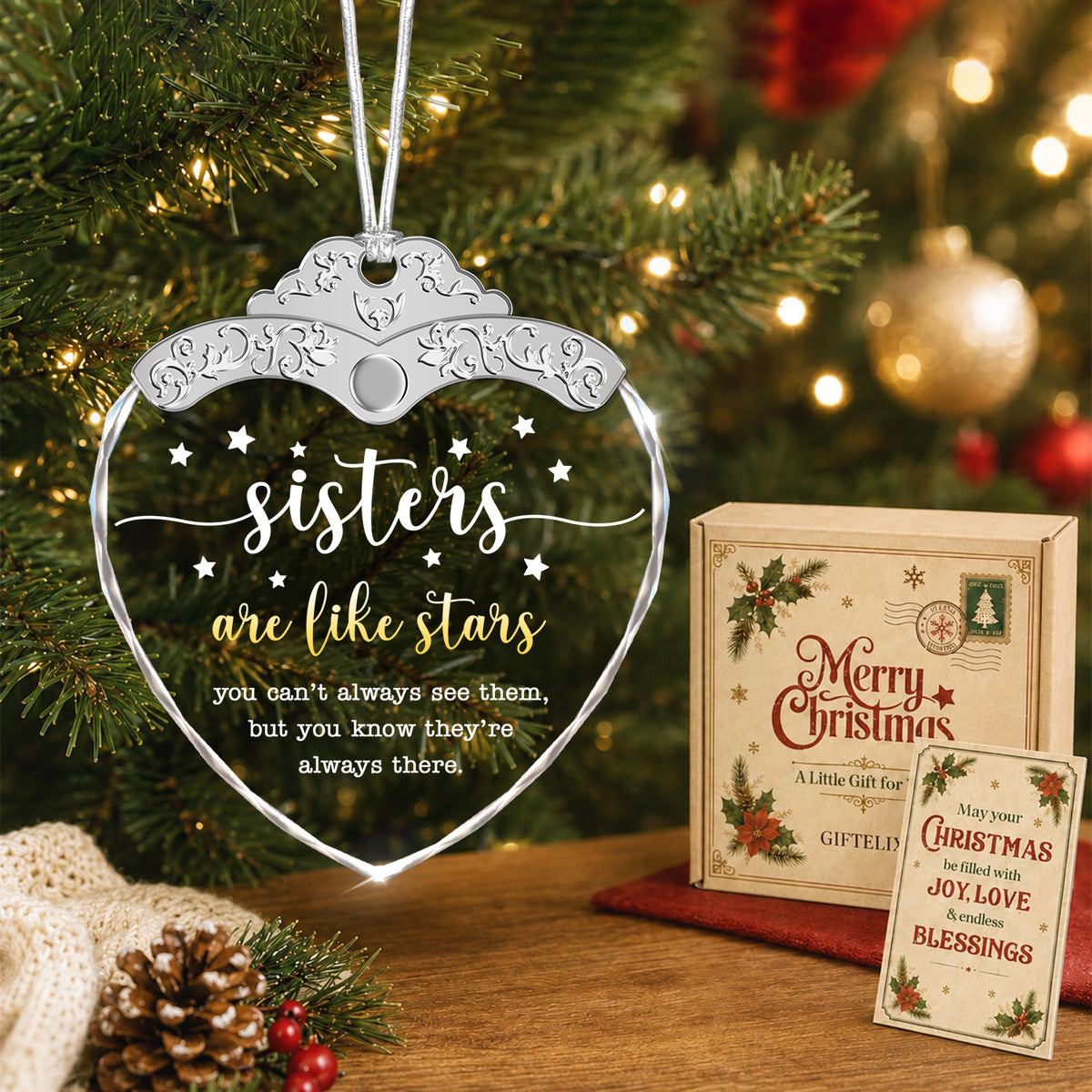 Sister Are Like Stars – Glass Ornament