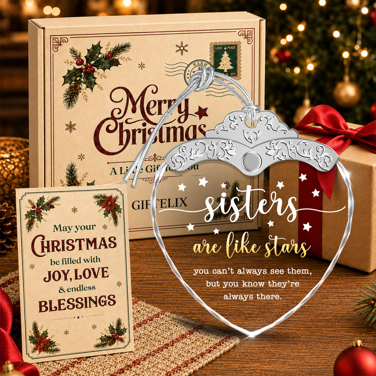 Sister Are Like Stars – Glass Ornament — view 4