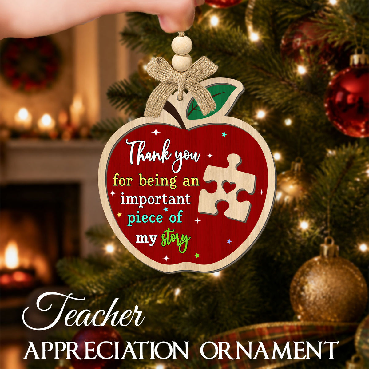 Teacher Christmas Gifts for Women – 2 Layer Wooden Ornament — view 3