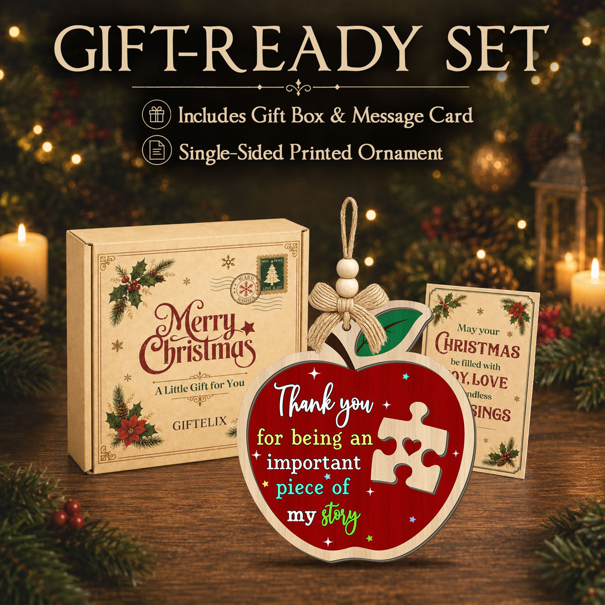 Teacher Christmas Gifts for Women – 2 Layer Wooden Ornament — view 6