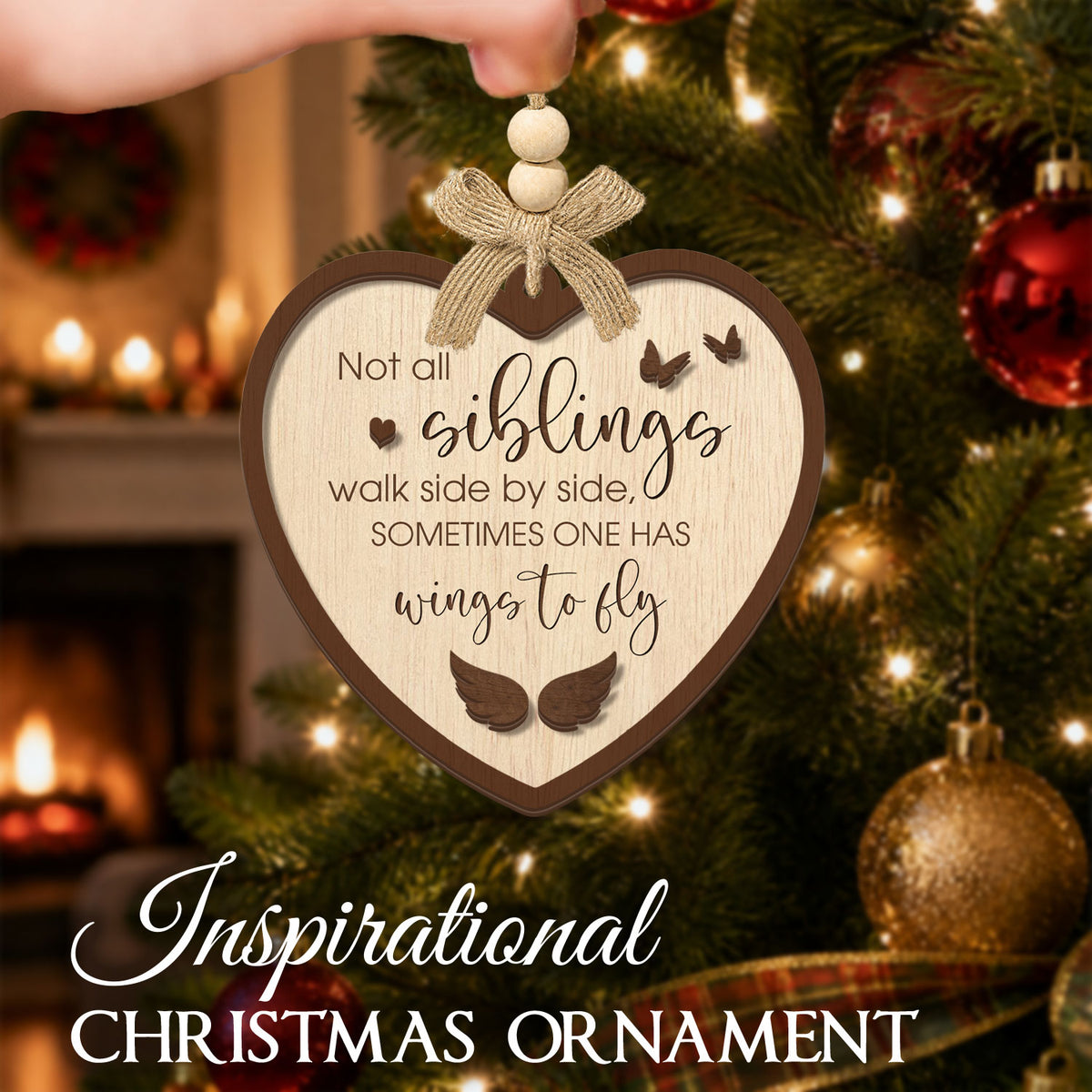 Sibling Memorial Christmas Gift – 2 Layer Wooden Ornament — view 3