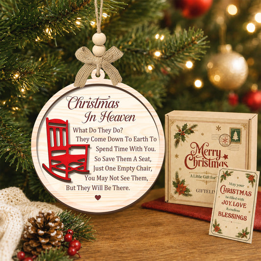 Christmas in Heaven with Red Chair – 2 Layer Wooden Ornament