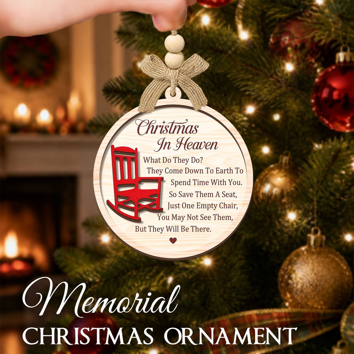 Christmas in Heaven with Red Chair – 2 Layer Wooden Ornament — view 3