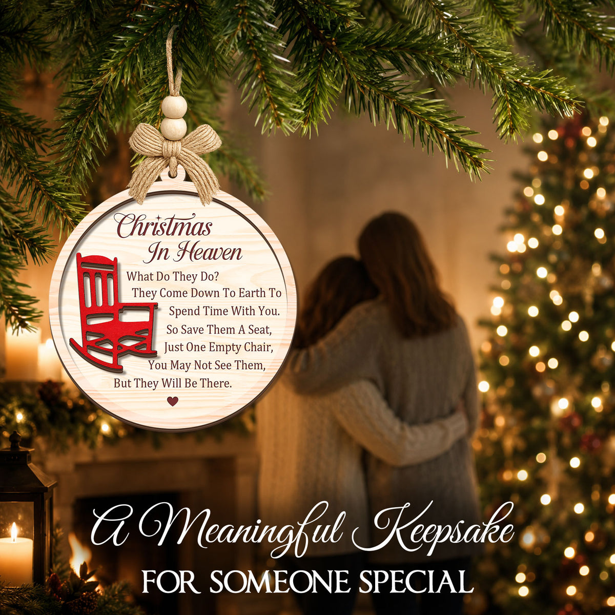 Christmas in Heaven with Red Chair – 2 Layer Wooden Ornament — view 4